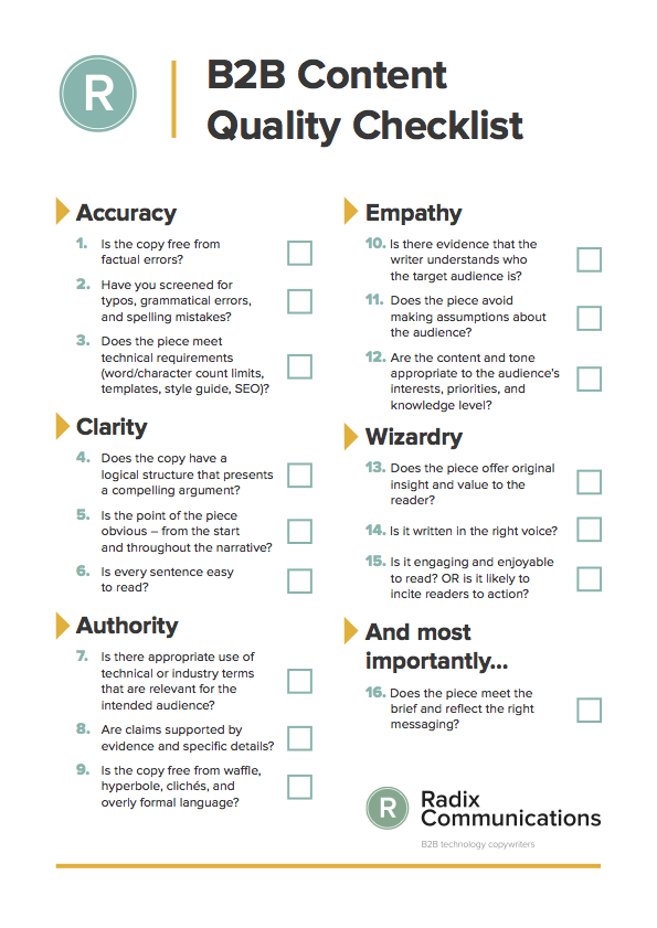 B2B Content Quality Checklist